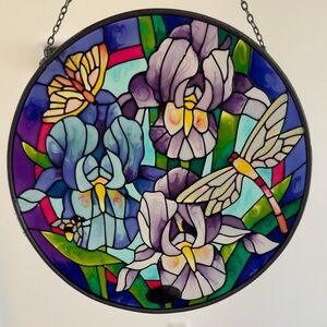 Stained Glass Floral and Dragonfly Suncatcher Joan baker